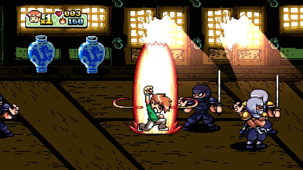 Scott Pilgrim surrounded by ninjas