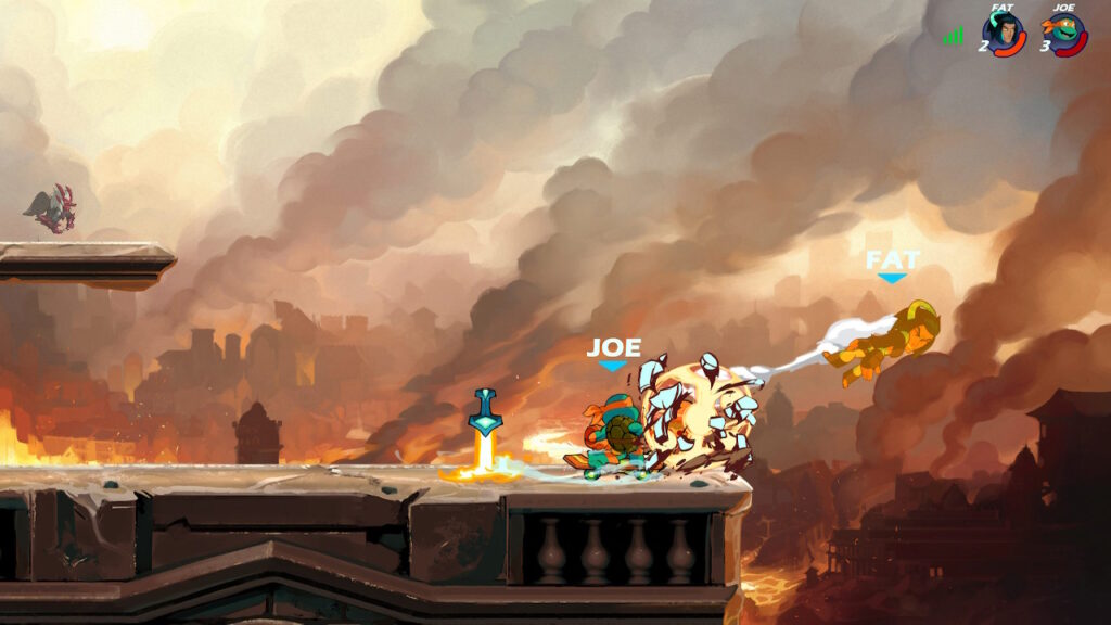 Michelangelo Skateboarding into Zariel and sending him into the air.