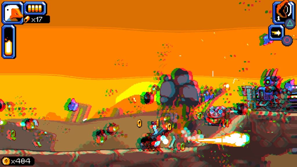 Massive explosions surrounding the goose as well as enemies nearby
