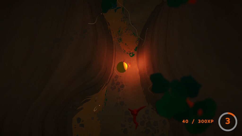 Flint walks through a thin canyon at night with a glowing torch.