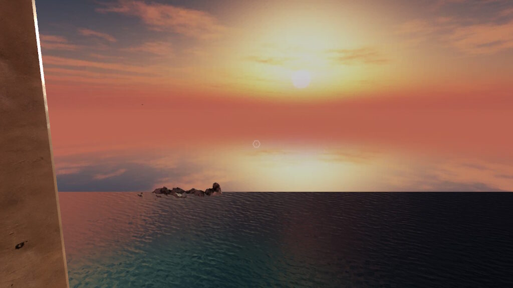 An orange sunset over a vast sea.