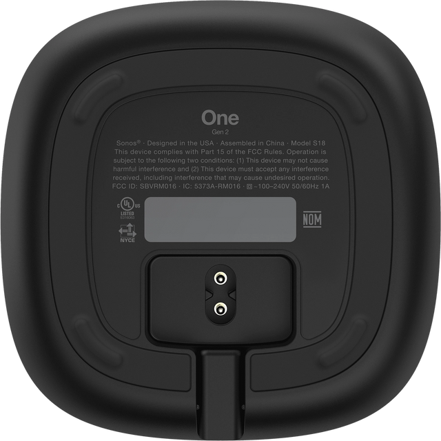 A view of the base of the Sonos One showing where the power cable goes