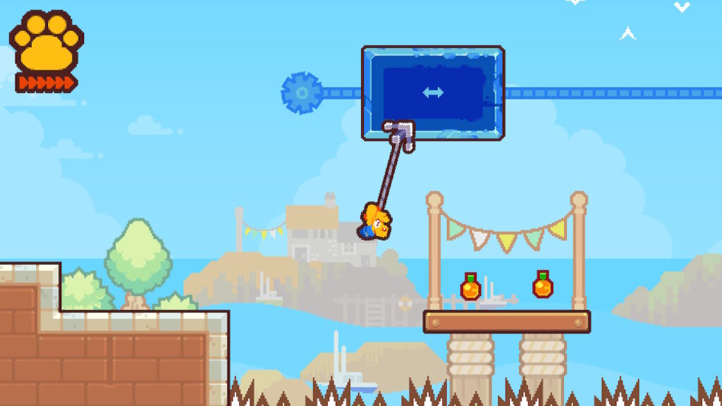 Pablo is attached to a blue platform, moving side to side