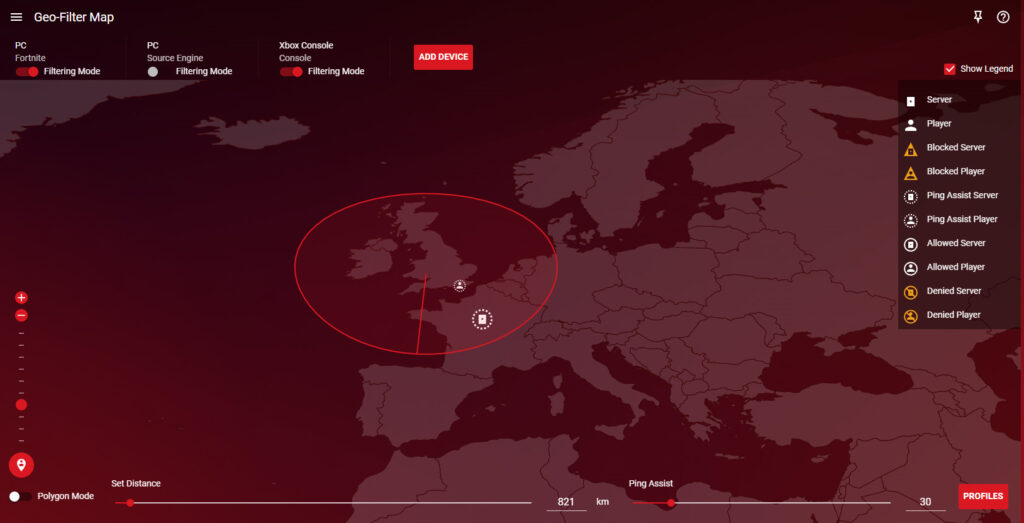 The Geo-Filter map showing the allowed server for COD Warzone