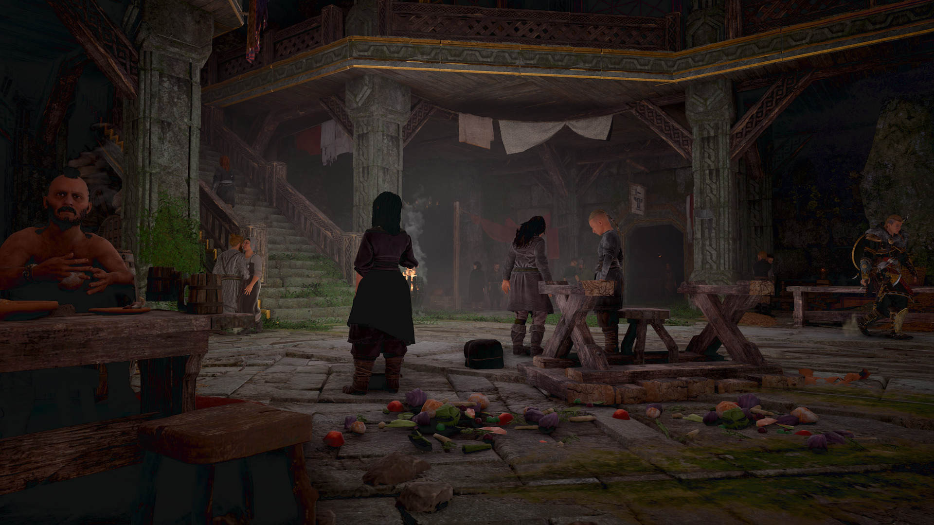 The dwarves going about their day in a dwarven shelter.