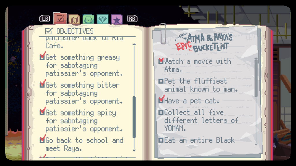 Objective overiew inside the red book of A Space for the Unbound. 