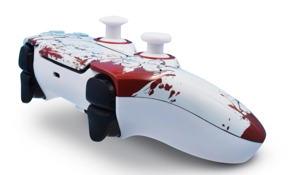 Angled view of the shoulder triggers on the Mega Modz PS5 FPS Professional Tournament Gamepad 