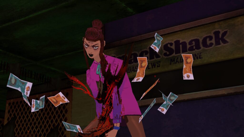 girl killing someone and money around them